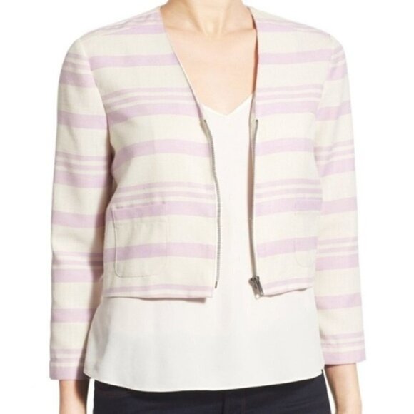 Cupcakes & Cashmere Purple and Cream Striped Cropped Zip Jacket NWT - Picture 10 of 10